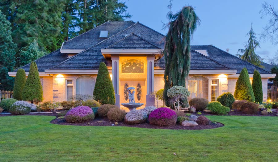 Luxury house at dusk in Vancouver, Canada.